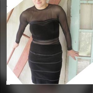 Tadashi Bandage Black SHEER Mesh Mini Dress SZ.XS. Vintage 1990s bandage dress